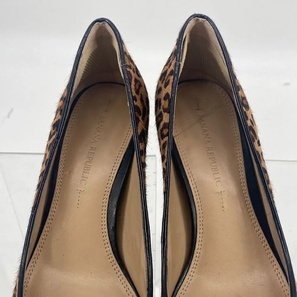Banana Republic Genuine Calf Hair Pumps Animal Print Leopard Heels Brown Tan‎ 7